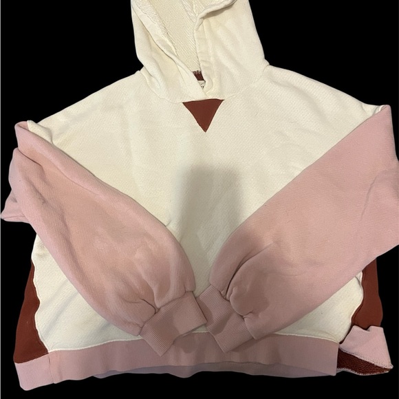 Madewell Tops - Madewell Cream Hoodie with Pink Sleeves and Burgundy Accents